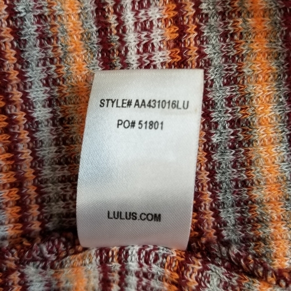 Lulus Orange Striped Mock Turtle Neck Dolman Sleeve Sweater Knit Short Dress, L - Picture 12 of 12